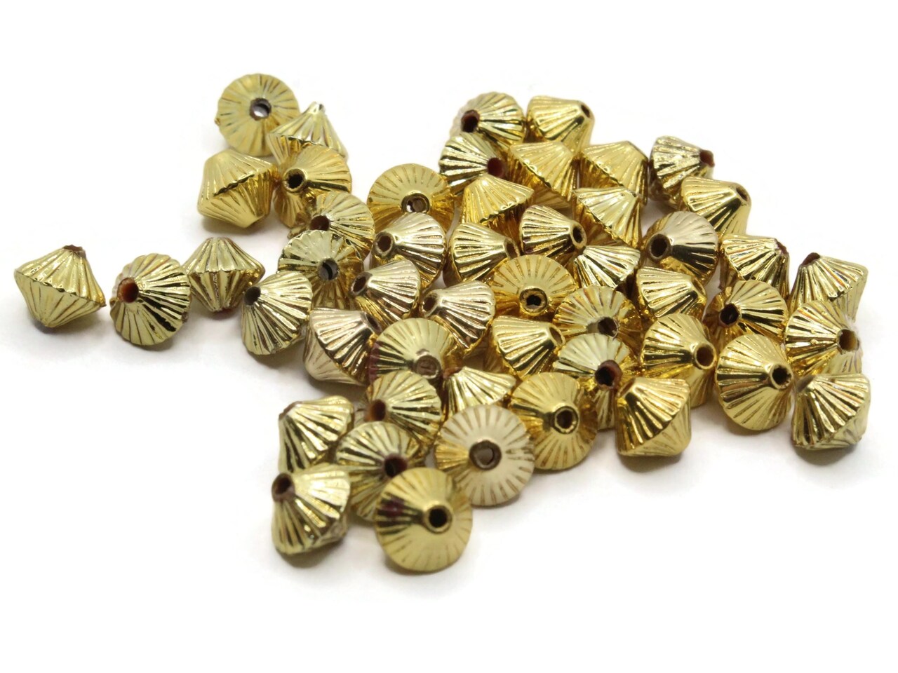 40 8mm Fluted Bicone Vintage Gold Plated Plastic Spacer Beads